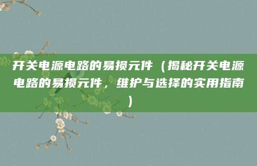 开关电源电路的易损元件（揭秘开关电源电路的易损元件，维护与选择的实用指南）
