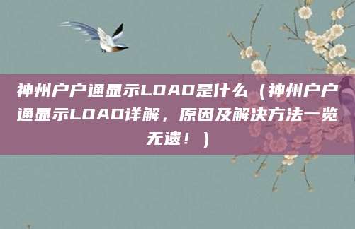 神州户户通显示LOAD是什么（神州户户通显示LOAD详解，原因及解决方法一览无遗！）