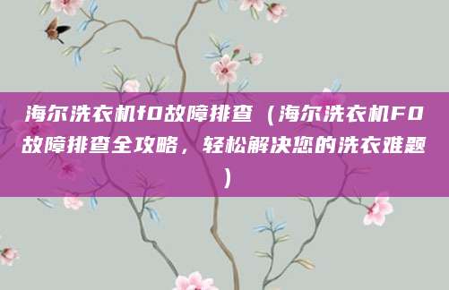 海尔洗衣机f0故障排查（海尔洗衣机F0故障排查全攻略，轻松解决您的洗衣难题）