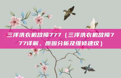 三洋洗衣机故障777(三洋洗衣机故障777详解,原因分析及维修建议)