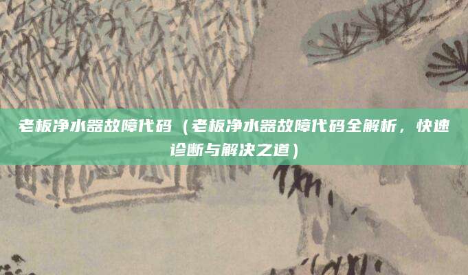 老板净水器故障代码（老板净水器故障代码全解析，快速诊断与解决之道）