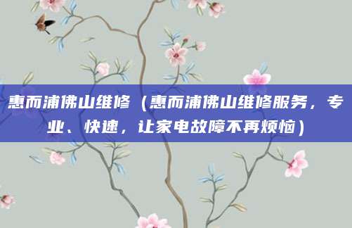 惠而浦佛山维修（惠而浦佛山维修服务，专业、快速，让家电故障不再烦恼）