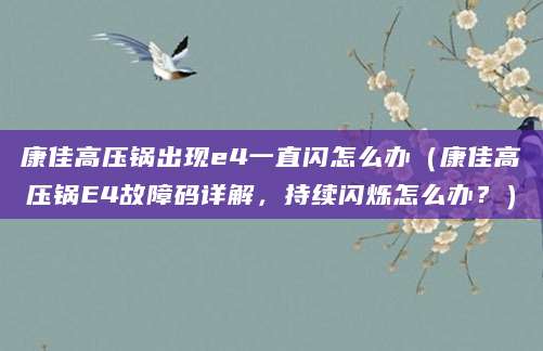 康佳高压锅出现e4一直闪怎么办（康佳高压锅E4故障码详解，持续闪烁怎么办？）
