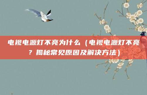 电视电源灯不亮为什么（电视电源灯不亮？揭秘常见原因及解决方法）