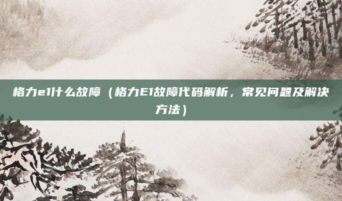 格力e1什么故障（格力E1故障代码解析，常见问题及解决方法）