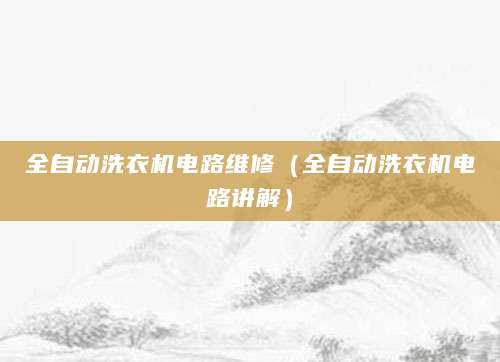 全自动洗衣机电路维修（全自动洗衣机电路讲解）