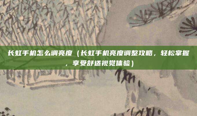 长虹手机怎么调亮度（长虹手机亮度调整攻略，轻松掌握，享受舒适视觉体验）