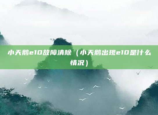 小天鹅e10故障清除（小天鹅出现e10是什么情况）
