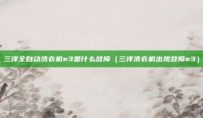 三洋全自动洗衣机e3是什么故障（三洋洗衣机出现故障e3）