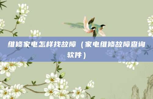 维修家电怎样找故障（家电维修故障查询软件）
