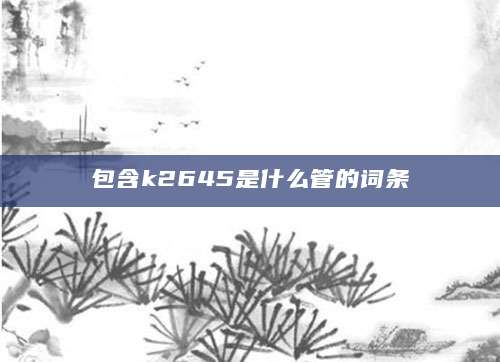 包含k2645是什么管的词条