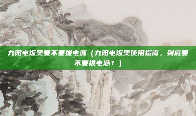 九阳电饭煲要不要拔电源（九阳电饭煲使用指南，到底要不要拔电源？）