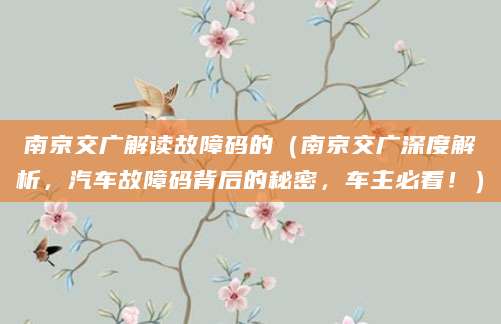 南京交广解读故障码的（南京交广深度解析，汽车故障码背后的秘密，车主必看！）