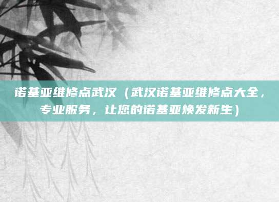 诺基亚维修点武汉（武汉诺基亚维修点大全，专业服务，让您的诺基亚焕发新生）