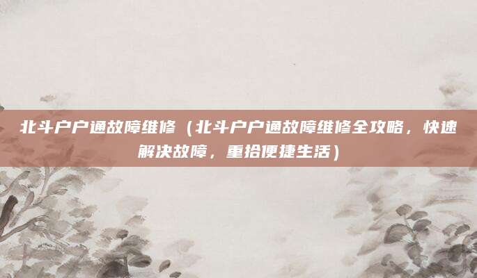 北斗户户通故障维修（北斗户户通故障维修全攻略，快速解决故障，重拾便捷生活）