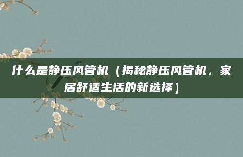什么是静压风管机（揭秘静压风管机，家居舒适生活的新选择）