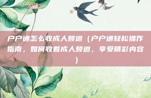 户户通怎么收成人频道（户户通轻松操作指南，如何收看成人频道，享受精彩内容）