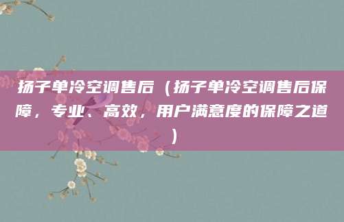 扬子单冷空调售后（扬子单冷空调售后保障，专业、高效，用户满意度的保障之道）