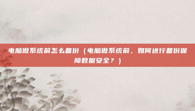 电脑做系统前怎么备份（电脑做系统前，如何进行备份保障数据安全？）