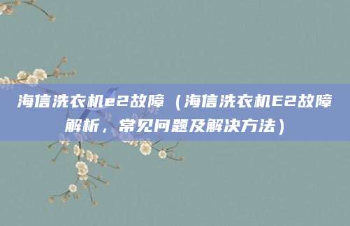 海信洗衣机e2故障(海信洗衣机E2故障解析,常见问题及解决方法)
