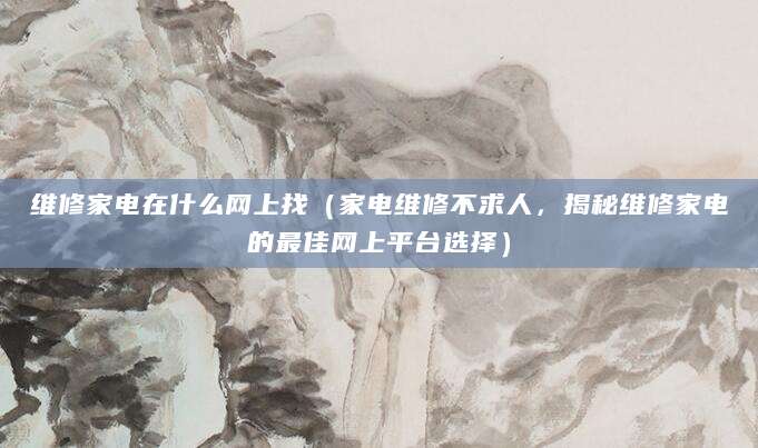 维修家电在什么网上找（家电维修不求人，揭秘维修家电的最佳网上平台选择）
